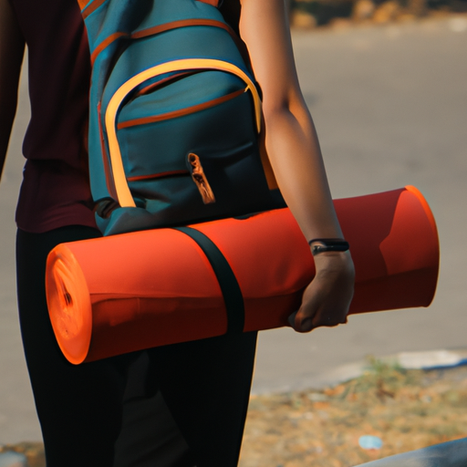 ילדה נושאת תיק ספורט מסוגנן עם מזרן יוגה מחובר.